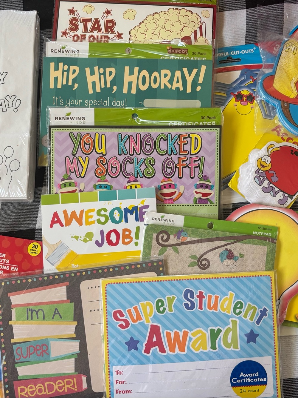 Set of 15 Teacher Materials - Student Certificates, Notepads, Accents, Birthday